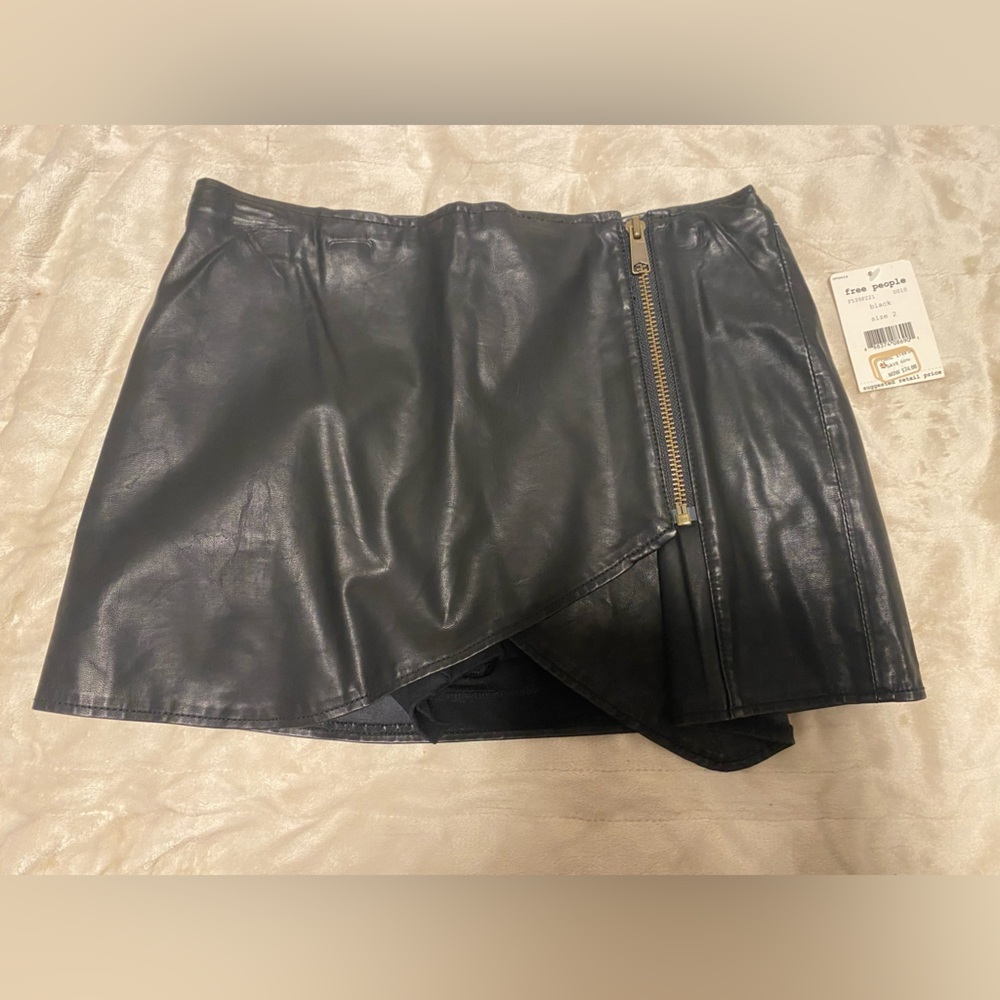 Free People Black Faux Leather Skirt